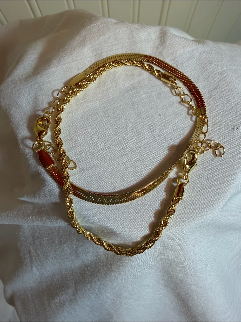 Gold Tone Bracelet Set | Herringbone & Twisted Rope Chains